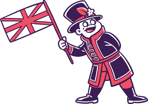 London Guard Traditional Uniform British Soldier Illustration. Queens Guard Royal Palace Soldier Standing Pose. British Guard Red Uniform Palace Security Design. London Palace Guard Bearskin Hat