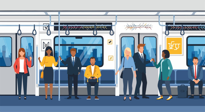 Commuters on a subway car