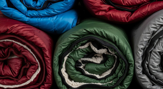 Rolled up colorful blankets