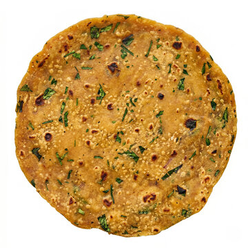 gujarati methi thepla isolated on white background showing traditional indian flatbread with fenugreek leaves for food packaging and menu use