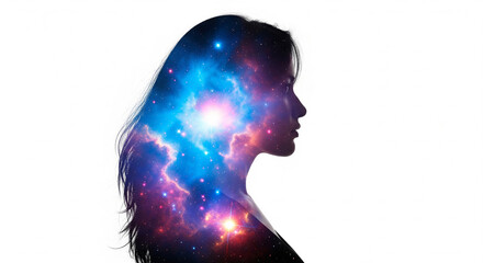 Obraz premium Stunning glowing galaxy inside a human head silhouette perfect for conceptualizing advanced mental power imagination and futuristic artificial intelligence