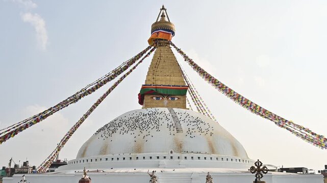 The great Boudhanath Stupa in Kathmandu, Nepal. The Great Boudhanath Stupa, built in the 5th century, is one of the most ancient, largest and magnificent Stupas in the world.