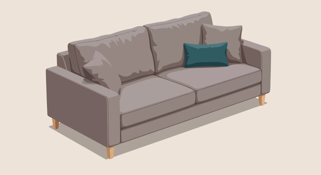 A gray sofa with a blue pillow