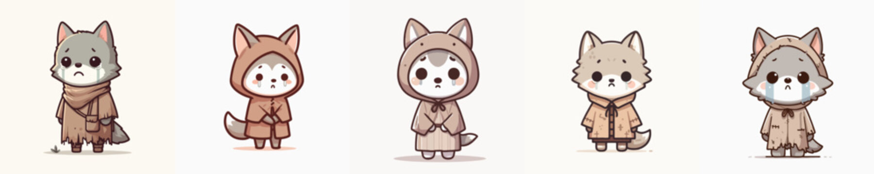 vector wolf beggar with sad expression