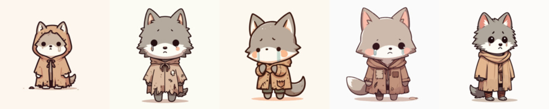 vector wolf beggar with sad expression