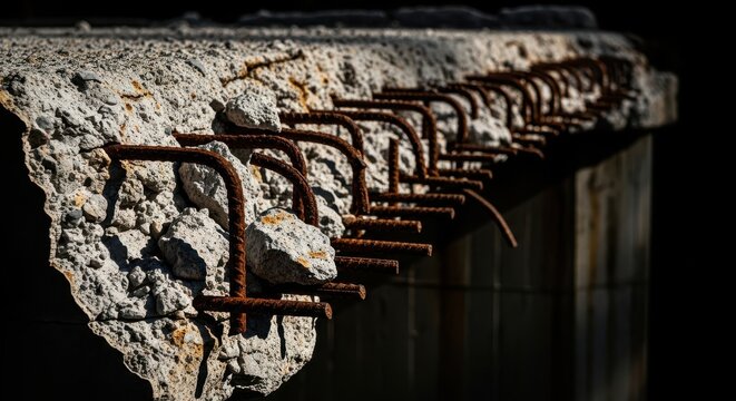 Corroded Rebar Exposed in Cracked and Spalling Concrete Structure Showing Advanced Deterioration