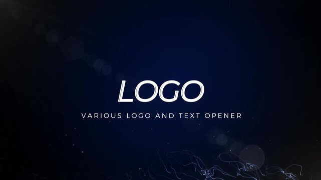 A dark blue background with a white logo and text opener template for various logo and text designs with a futuristic feel and glowing light effect