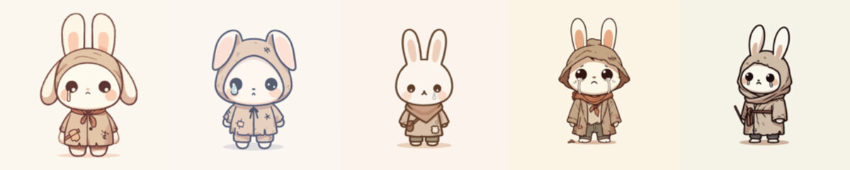 Naklejka premium vector of poor beggar rabbit with sad expression