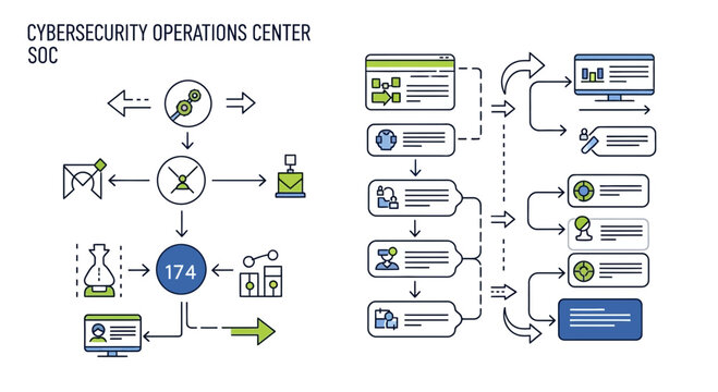 Cybersecurity operations center soc diagram illustrating data flow and processes