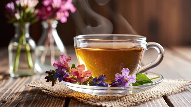 Aromatic Tea Time - A Cup of Warmth and Floral Beauty.