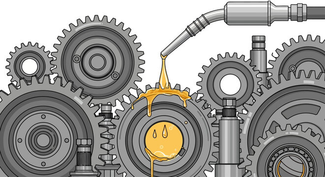 Gears being lubricated with oil.