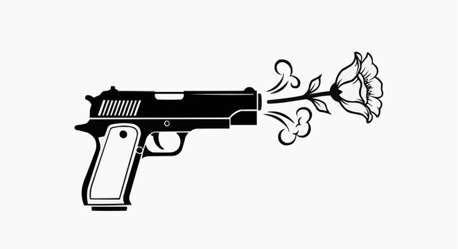 Gun Shooting a Flower Symbolizing Peace and Non-Violence