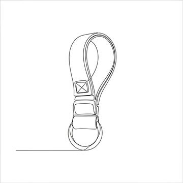 Isolated leather camera wrist strap line drawing, simple accessory design, equipment carry hardware
