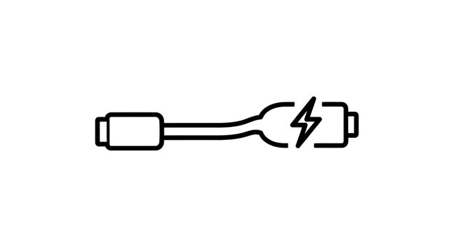 Black charging cable icon with lightning bolt power symbol