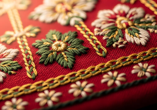 Norwegian Bunad Fabric Detail Close-Up