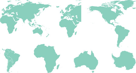 Obraz premium World map icon set in flat vector style featuring global continents for geography, travel, education, and international business design projects