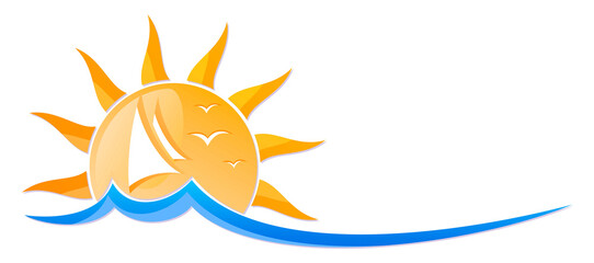 A symbol of the sun with the sailing vessel and birds.  © designer_an