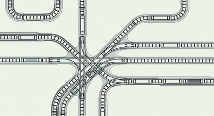 Obraz premium Complex Train Track Junction with Multiple Trains.