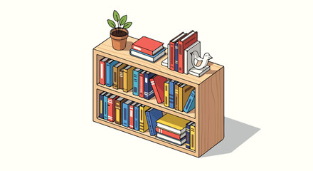 A bookshelf with books and a plant on it © Rilias