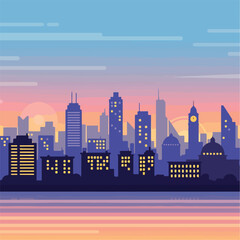 Obraz premium A city skyline at sunset with colorful sky