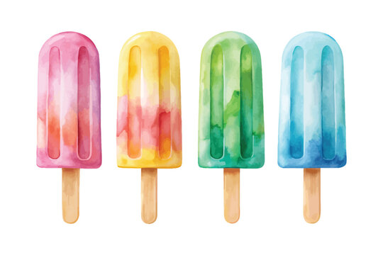 set of Watercolor Popsicle Icon, Frozen Summer Treat Clipart, Isolated on White background