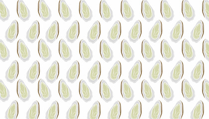 Oyster Seamless Pattern. Handdrawn Shell Seafood Illustration. Marine Coastal Background for Packaging Textile Design © Zayyan 