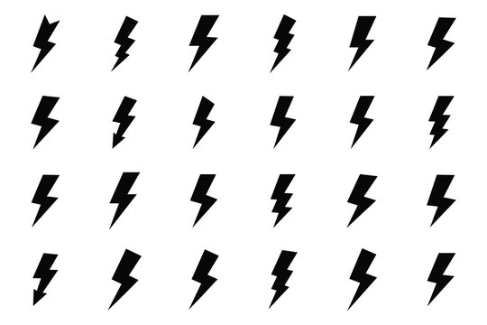 Set of lightning bolt icons, thunderbolt vector collection, electrical discharge symbols