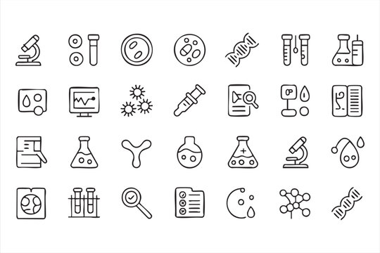 Laboratory science icons with microscope dna test tubes and medical research elements