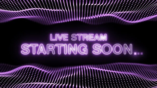 4K live stream Starting Soon Text Overlay on Abstract Digital Wave Motion Background.