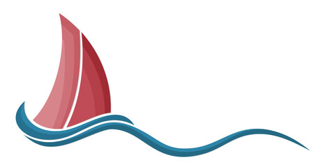A symbol of a red sailing vessel with a blue wave. © designer_an