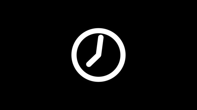 Minimalist black clock icon showing time concept simple circular outline with hour and minute hands isolated on white background modern flat design graphic symbol