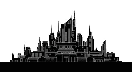 Obraz premium Modern City Skyline Silhouette ? Minimalist Urban Architecture Design