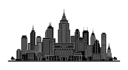 Obraz premium Modern City Skyline Silhouette Vector Illustration