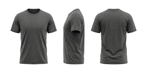 Heather grey t-shirt multi-view isolated. Apparel design template. © PNG Lab