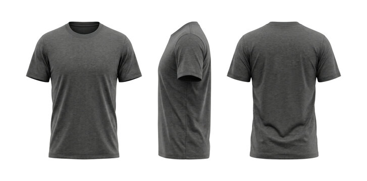 Heather grey t-shirt multi-view isolated. Apparel design template.