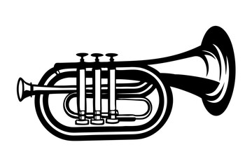 Obraz premium wagner tuba instrument silhouette illustration for classical orchestra music performance and acoustic design