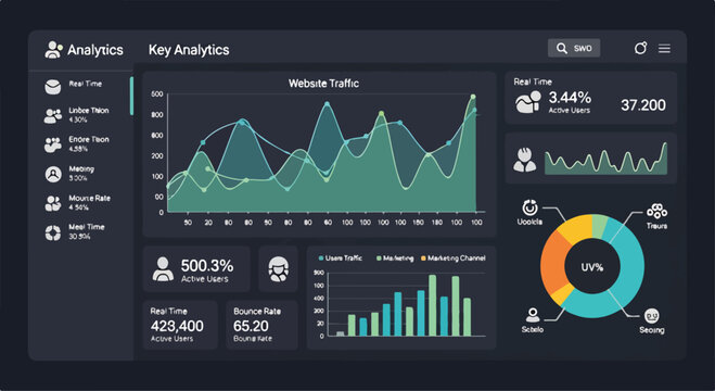 A dashboard displaying various analytics and statistics