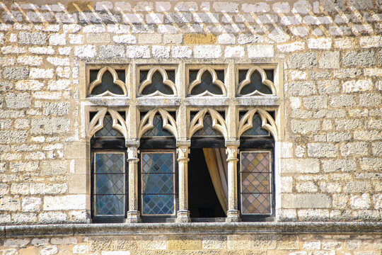 Detail of a medieval Gothic window in Monpazier France