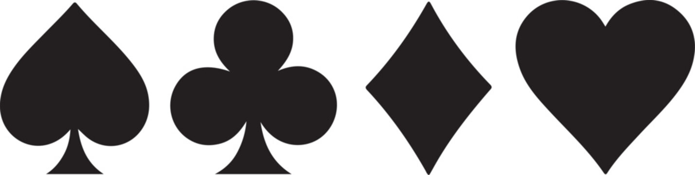 Black suits playing cards icon on white background. Royal suits playing cards icon. Playing card.