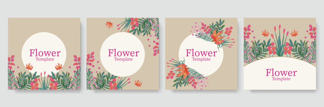 Vector graphic collection of beautiful floral illustration templates for social media posts or invitations
