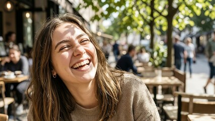 Obraz premium shot capturing a young woman mid laugh, her eyes crinkling with genuine joy