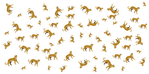 Seamless Leopard Pattern Vector Illustration with Wild Cats on White Background © RGB_Creazione