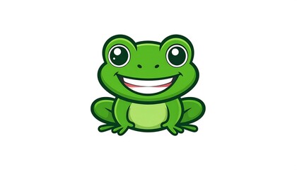 Fototapeta premium A cartoon frog with a wide smile, on a plain white background