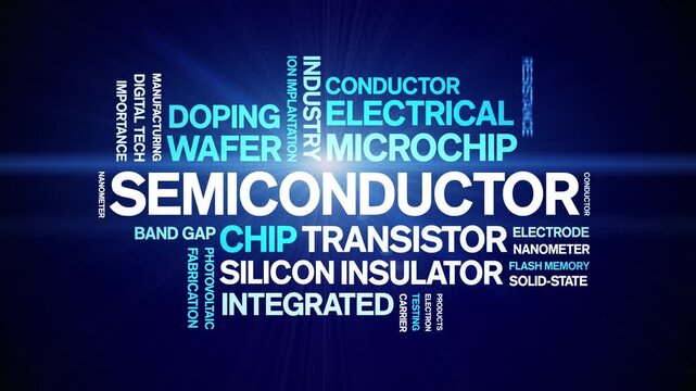 Semiconductor animated word cloud-text design animation tag kinetic typography seamless loop.