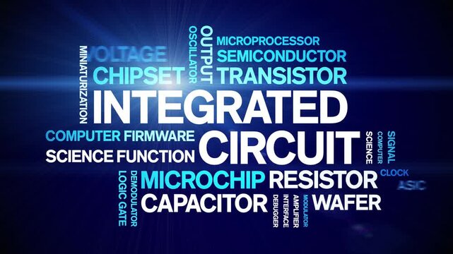 integrated circuit animated word cloud-text design animation tag kinetic typography seamless loop.