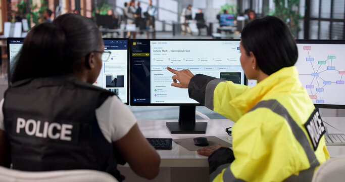 Police Officer Woman Reviewing Digital Case Files