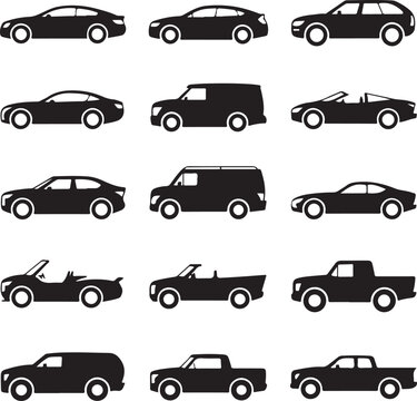 Car auto vehicle transport silhouette type design travel race model technology style and generic automobile contemporary kid toy flat vector illustration