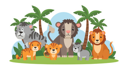 Fototapeta premium A group of cartoon animals in a tropical setting