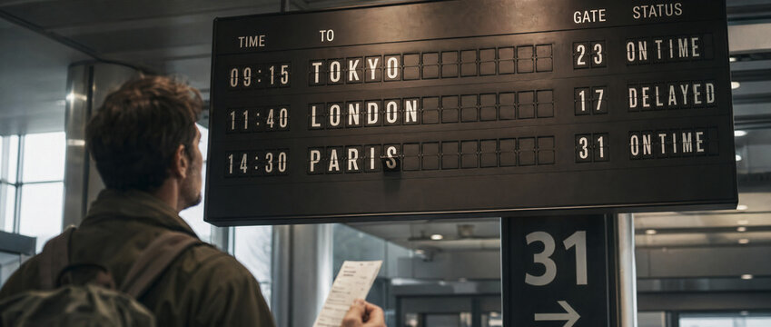 Digital Split-Flap Departure Board In Modern Transit Hub