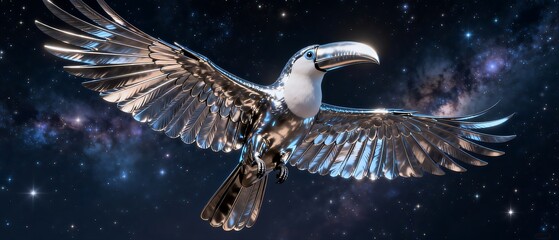 Obraz premium Mechanical Toucan in Flight Against Cosmic Background